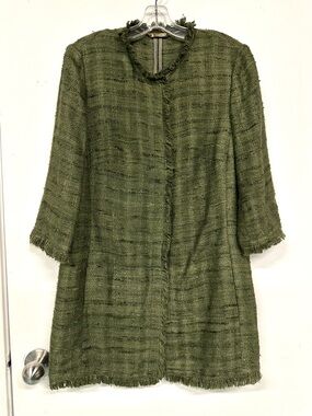 NVSCO Silk Boucle Fringe Jacket Moss Green Medium Danish Minimalist Artisan